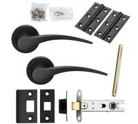 Door Handle & Latch Pack Matt Black Slim Arched Lever Screwless Round Rose