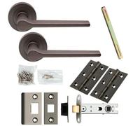 Door Handle & Latch Pack Matt Bronze Slim Rounded Lever Screwless Round Rose