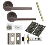 Door Handle & Latch Pack Matt Bronze Slim Rounded Lever Screwless Round Rose