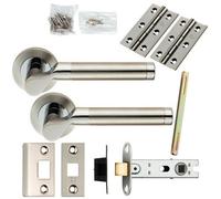 Door Handle & Latch Pack Polished & Satin Steel Cranked Bar Screwless Rose