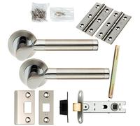 Door Handle & Latch Pack Polished & Satin Steel Cranked Bar Screwless Rose Loops Metallics One Size