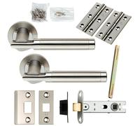 Door Handle & Latch Pack Polished & Satin Steel Round Bar Screwless Rose