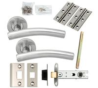 Door Handle & Latch Pack Polished Steel Arched Lever Screwless Round Rose Loops Metallics One Size