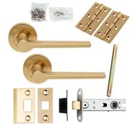 Door Handle & Latch Pack Satin Brass Straight Round Bar Screwless Round Rose