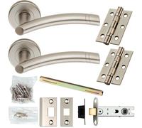 Door Handle & Latch Pack Satin Chrome Arched Ring Lever Screwless Round Rose Loops Multi One Size