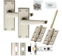 Door Handle & Latch Pack Satin Chrome Short Straight Lever Square Backplate Loops Multi One Size