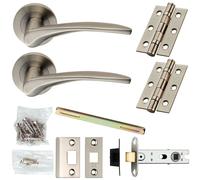 Door Handle & Latch Pack Satin Steel Smooth Arched Lever Screwless Round Rose Loops Metallics One Size