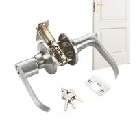 Door Handle Lock - Silver Aluminum Copper Durable, Labor-Saving Bathroom Hardware, Universal Home Entry Security, Comfortable Spherical Grip Installation Set | Reliable Three-Bar Interior Latch For Be