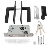 Door Handle Lock, Space Aluminum Door Lock, Home Security Bedroom Handle Locks with Keys Screw Black for Various Wooden Doors, Modern with Screw (Model A303-T34)