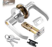 Door Handle Lock with Keys, Security Door Locks for Bedrooms with Adjustable Latch Privacy for Bathrooms Kitchen Office Internal (Silver 25mm-45mm)