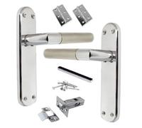Door Handles Mitred Straight Lever Latch & Hinges Duo - Chrome Satin