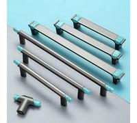 Door Handles Modern Simple Gray Alloy + Turquoise Handle Cupboard Cabinet Drawer Pulls and Knobs Furniture Decor Hardware 1Pcs (Color : 5287-96mm) (Color : 5287 single Hole)