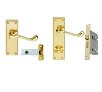 Door Handles Set Internal Brass Finish 7 x Lever + Latch Sets 1 x Bathroom + Lock Set Carlisle Brass Domestic Commercial Use Fire Doors FD30/60 Quality Door Furniture