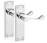 door handlesVictorian Lever Latch Flat Polished Chrome Door Handles, Long 6" Backplate, Elegant Door Handle Set for Wooden Doors, Classic Straight Design, Ideal for All Types of Internal Doors [1 Pair