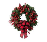 Door Hanger Mixed Red Berries A Christmas Wreath with A Red Checkered Bow at The Front Door Autumn Wreath for Front Door