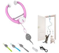 Door Hanging Cat Plush Teaser with 3*Rat Doll, Automatic Retractable Enrichment Cats Toy, Hanging Electric Kitty Toys, Fly Chase Cat Toy Interactive for Indoor pink