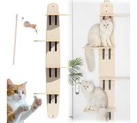 Door Hanging Cat Shelf, Door Hanging Cat Tree, 4-Levels Hanging Vertical Cat's Climbing Frame, Natural Wood, Doors Mounted Cats Climber, for Cats To Observe, Rest, Scratch, Climb
