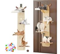 Door Hanging Cat Shelf, Multi-Level Over The Door Cat Tree, Cat Tree Door Hanger with Cats Scratching Board & Plush Ball, Indoor Cats Scratch