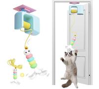 Door Hanging Cat Toys for Indoor Cats Adult Kitten, Interactive Cat Toys Automatic Retractable Cat Enrichment Toys for Door Wall Ceiling with Two Ropes, Self Play Hunting Exercising Boredom Mouse Toy