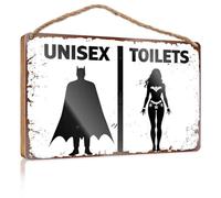 Door Hanging Decor Unisex Toilets: A Superhero Tale Wooden Sign Outdoor Signs And Decor Plaque Sign(20X30CM)