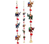 Door Hanging Decorative Seven Hand Painted Elephant Stringed Together with beads and Brass Bell