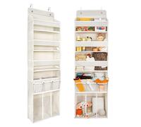 Door Hanging Storage Organizer,with 3 Bins 1Movable Baby Diaper Caddy,1 Large Capacity Diaper Stacking Storage Organizer,10 SidePockets,Bedroom Door Storage for Nursery Baby Essentials. (Beige)