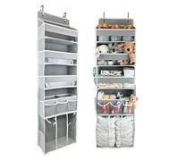 Door Hanging Storage Organizer,with 3 Bins 1Movable Baby Diaper Caddy,1 Large Capacity Diaper Stacking Storage Organizer,10 SidePockets,Bedroom Door Storage for Nursery Baby Essentials. (Grey)