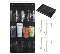 Door Hanging Water Bottle Organizer, Over the Door Cup Holder with 12 Pockets Compatible with Stanley, 40 oz Large Capacity Tumbler Door Organizer, Portable Foldable Cup Hanging Bag with Hooks