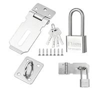 Door Hasp and Staple with Padlock, Heavy Duty Shed Lock Hasp & Latch, Stainless Steel Garden Gate Lock with 4 Keys & Screws, for Wooden Gate, Storage Box, Bedroom Door Security