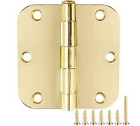 Door Hinge 3 1/2" 18 Pack Rounded Door Hinges Polished Brass 3.5" x 3.5 Inch Hinges for Doors Interior 5/8" Radius Corners Residential Heavy Duty Steel,Reversible Removable Pin Hinge Factory Shop