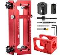 Door Hinge Jig & Door Lock Installation Kit, Aluminum Alloy Mortise Template for 2.5"-5" Hinges, Fits 1/4" & 5/8" Radius and Square Hinges, Adjustable for 1-3/8" to 1-3/4" Doors (Red)