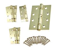 Door Hinges 4" 102mm Ball Bearing, 3 Pairs (6 Hinges + Screws) Polished Brass