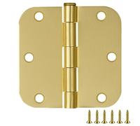 Door Hinges for Interior Doors 9-Pack 3.5-inch x 3.5-inch - Rounded 5/8-inch Radius Steel Door Hinge - Satin Brass - Fits Standard Doors - Design House 191130