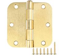 Door Hinges Satin Brass 3.5 Inch x 3.5" Interior Gold Door Hinges for Doors 6 Pack Brushed Brass Door Hinges 3-1/2" Rounded 5/8"Radius Corners Bedroom Residential Standard Indoor Door Hardware Hinge