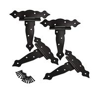 Door Hinges, T-Shaped Flower Slotted Bearing Furniture Wooden Door and Cabinet Hinge 6 inches Black Pack of 4