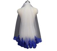 Door Knocker Customized Royal Blue Sequined Lace White Ivory Bridal Veil One Layer Short Shine Wedding Veil with Comb(Ivory,75cm)