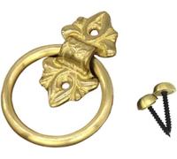 Door Knocker Elegant Antique Brass Door Knocker Handmade Vintage Ring Handle Rustic Entry for Home Garden(60mm Gold Color)