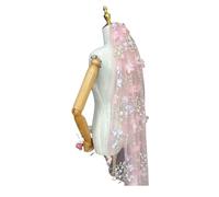 Door Knocker Floral Lace Fabric Wedding Veils for Bride One Layer Fingertip Bridal Veils with Comb Cut Edge Wedding Veils Short(100cm)