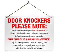 Door Knockers, 50 pound charge. Small Clean look metal sign with 4 corner holes. Cold caller Nuisance Junk mail