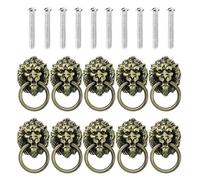 Door Knockers for Front Door 10Pcs Lion Head Zinc Alloy Knob Pull Handle Door Knocker Hardware Ring Furniture Mounting Screws Antique Pulls Knobs(10Pcs Antique Bronze)
