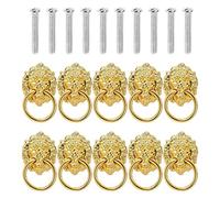 Door Knockers for Front Door 10Pcs Lion Head Zinc Alloy Knob Pull Handle Door Knocker Hardware Ring Furniture Mounting Screws Antique Pulls Knobs(10Pcs Gold)