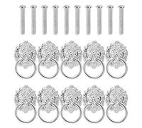 Door Knockers for Front Door 10Pcs Lion Head Zinc Alloy Knob Pull Handle Door Knocker Hardware Ring Furniture Mounting Screws Antique Pulls Knobs(10Pcs Silver)