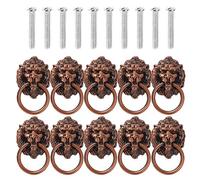 Door Knockers for Front Door 10Pcs Lion Head Zinc Alloy Knob Pull Handle Door Knocker Hardware Ring Furniture Mounting Screws Antique Pulls Knobs(10Pcs Copper)