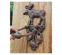 Door Knockers for Front Door 2 Cast Iron Door Knocker Elk Moose Decorative Doorknocker Traditional Vintage Style Animal Handle Latch Brown