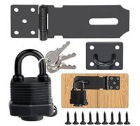 Door Latch Hasp with Door Padlock and Screws Heavy Duty Hasp and Staple with Padlock Stainless Steel Door Lock for Bedroom Garden Windows Shed Garage Cabinet Black