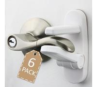 Improved Childproof Door Lever Lock (6 Pack) Prevents Toddlers From Opening Doors. Easy One Hand Operation for Adults. Durable ABS with 3M Adhesive Backing. Simple Install (White, 6-Pack)