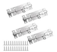 Door Lock, 304 Stainless Steel Bolt Locks, Silver Doorlock Latch Slide Bolts Lock with Screws, Doors Bolt use for Bathroom Gate Shed Garden Toilet (4inch x 4)
