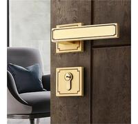 Door Lock Chinese Style Split Wood Door Lock Mechanical Bedroom Solid Silent Handle Furniture Hardware Accessory(Yellow Bronze B)