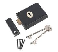 Door Lock Deadlock with 2 Keys and Keep for Rim Surface Mounting Supplied with Screws - Black Finish