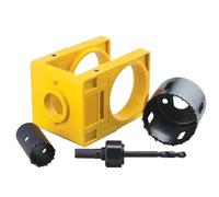 Door Lock Installation Kit, Adjustable Wooden Door Lock Fitting Tool Set, 4 Yellow Door Lock Jig, ABS Door Handle Jig with Door Lock Holes Saw, Suitable for 1-3/8" - 1-3/4" (35mm-44.5mm) Door